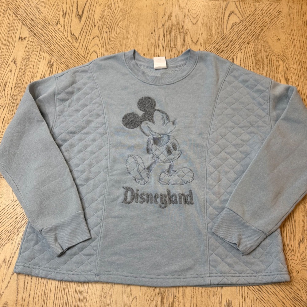 Disney Large Blue Disneyland Mickey Mouse Quilted Pullover Sweatshirt